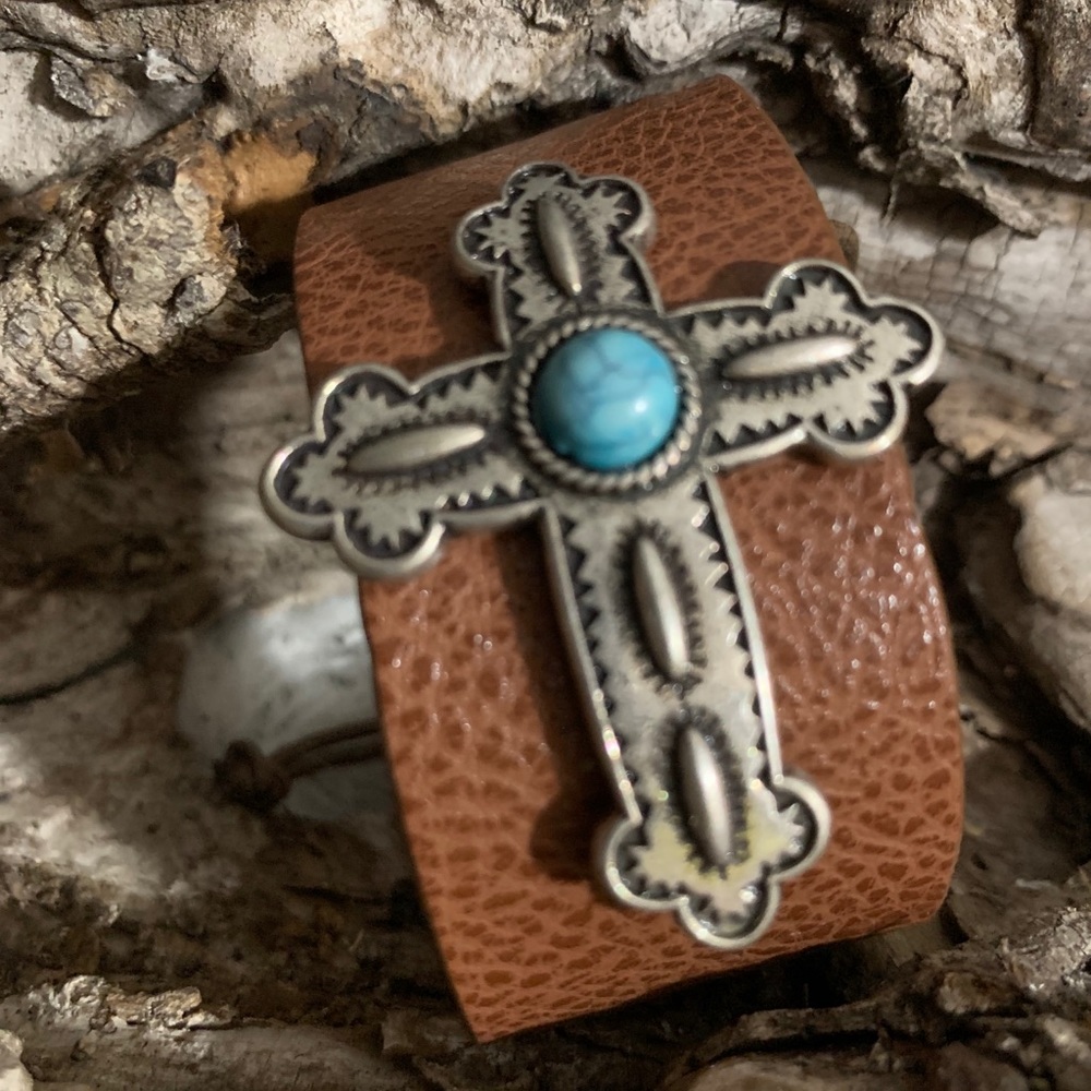 Brown Leather Cross Bracelet